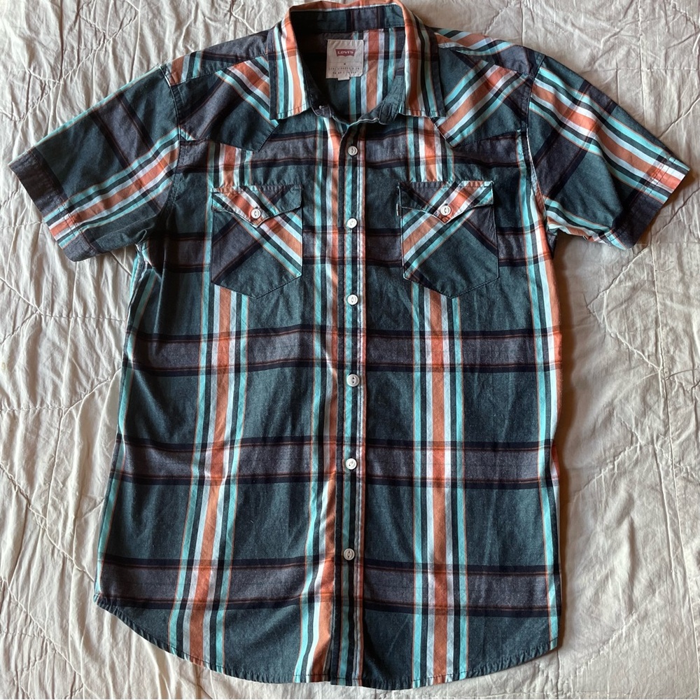 Levi's Teal‎ and Orange Plaid Button Down Shirt